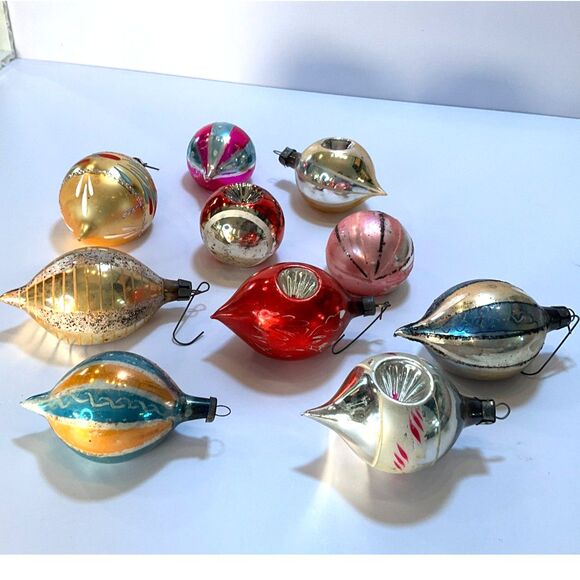 Vintage Christmas ornaments, indented Christmas balls; 10 vintage balls; pretty - Picture 1 of 7